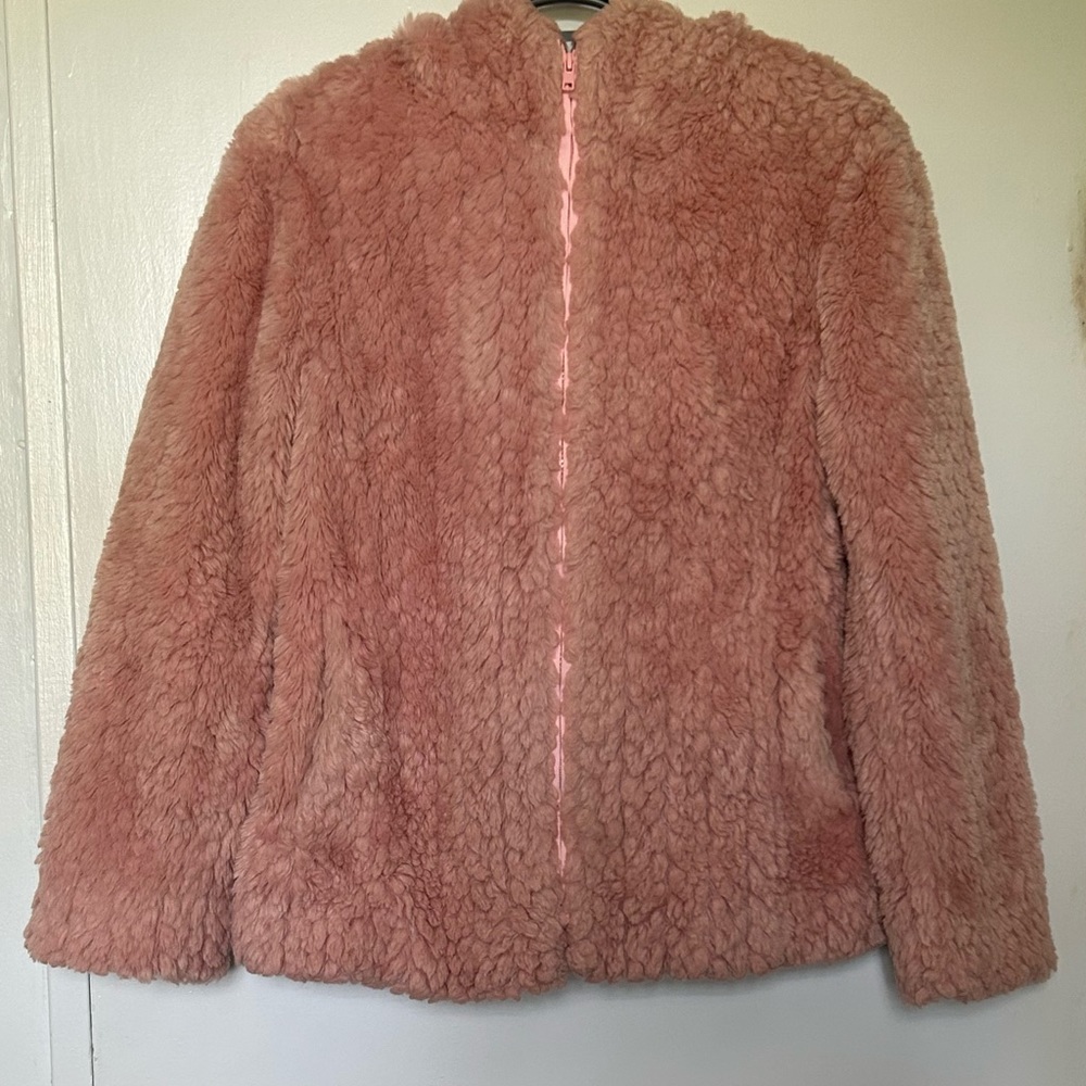 Vintage Medium Pink Hooded Faux Fur Coat